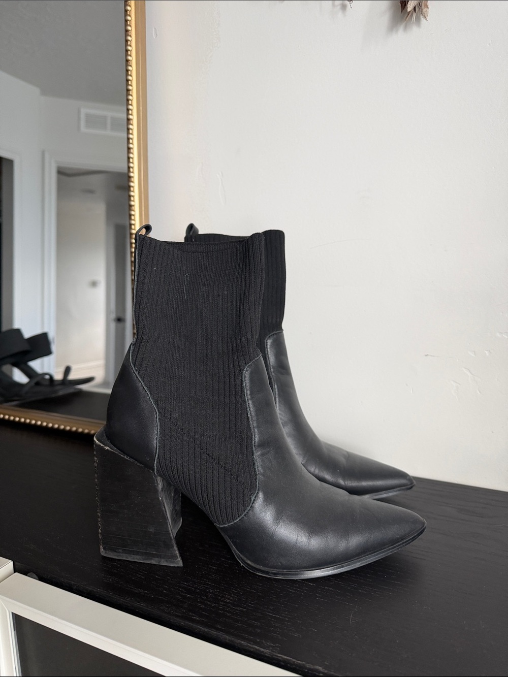 Steve Madden Black Pointed Toe Sock-Style Ankle Boots